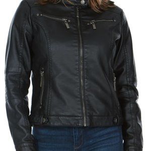 JOUJOU Vegan Leather Fitted Moto Jacket with Detachable Hood
